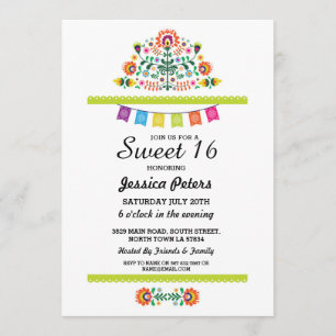 Invitación Dulce 16 Fiestas Fiesta Floral Fiesta Mexicana Cum