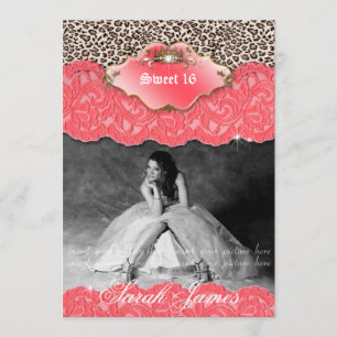 Invitación Dulce 16 Fiestas invitan a coral leopardo