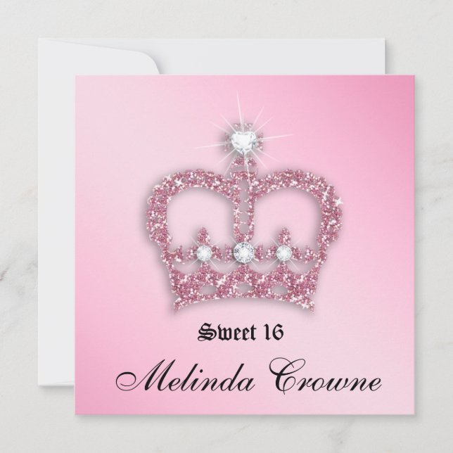 Invitación Dulce 16 Fiestas invitan a la princesa rosa Crown  (Anverso)