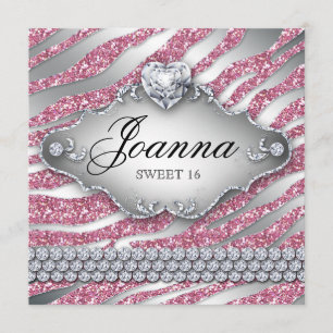 Invitación Dulce 16 Fiestas Invitan a Purpurina de joyas rosa