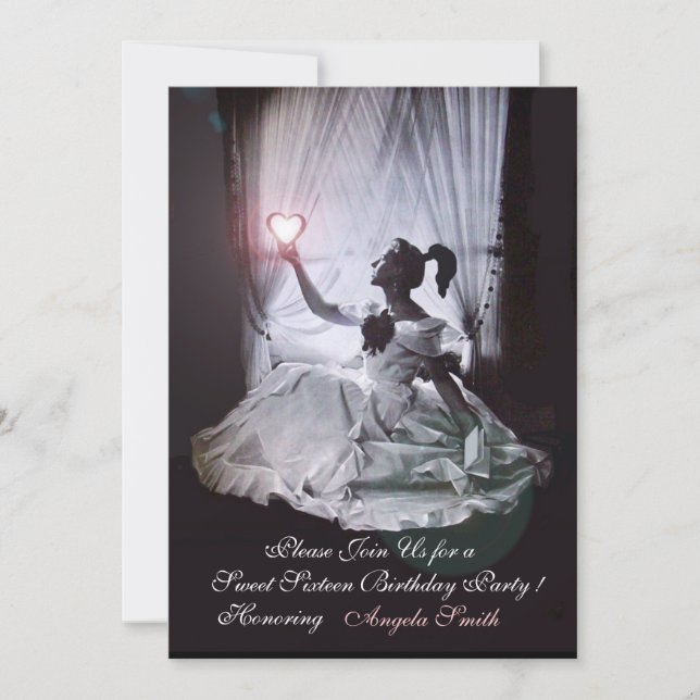 Invitación DULCE 16 FIESTAS NEGRO Y BLANCO DAMASK Champagne (Anverso)