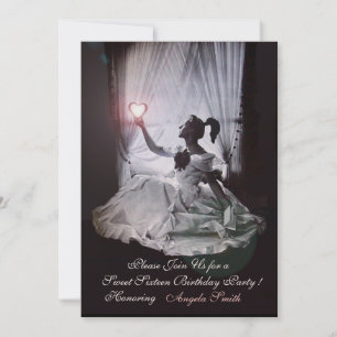 Invitación DULCE 16 FIESTAS NEGRO Y BLANCO DAMASK Champagne