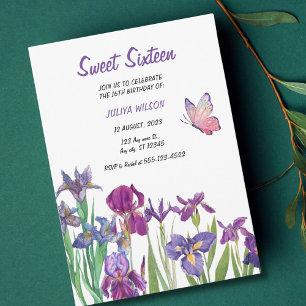 Invitación Dulce 16 Flor de iris púrpura Cumpleaños