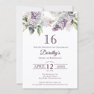 Invitación Dulce 16 Flor Lilac de Primavera Púrpura