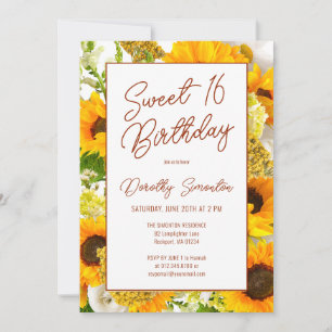 Invitación Dulce 16 Floral de girasol moderna