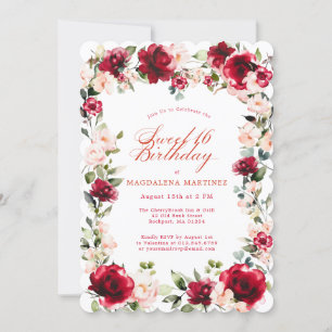 Invitación Dulce 16 Floral de peonía rosa rosa rosa rojo