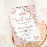 Invitación Dulce 16 floros de cerezo Rosa Mariposas de oro<br><div class="desc">Personalice esta bonito de flores de cerezo Sweet 16 cumpleaños invitación fácil y rápidamente. Simplemente haga clic en el botón personalizar para editar los textos, cambiar las fuentes y los colores de las fuentes. Con hermosas flores de cerezo acuarela, mariposas doradas subió y un marco geométrico oro rosa. Elementos coincidentes...</div>