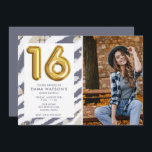 Invitación Dulce 16 Fotografía Fiesta de Cumpleaños 16<br><div class="desc">Dulce invitación para fiestas de 16 años para chicas con un diseño de fotografía floral azul y dorada. Sube una imagen del chica de cumpleaños y luego personalizar la plantilla con los detalles de su fiesta. La invitación se imprime en tinta azul de coordinación y el lado inverso de la...</div>