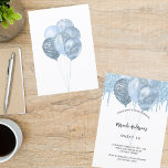 Invitación Dulce 16 globos azules blancos purpurinas gotean<br><div class="desc">Un fondo blanco. Decorada con tonalidades purpurinas de color azul claro,  pinturas de goteo y globos. Personalizar y un nombre y detalles del fiesta.</div>