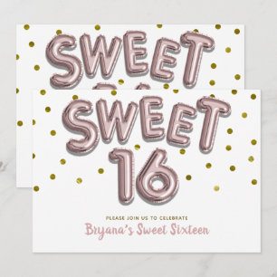 Invitación Dulce 16 Globos Rosa Dots de oro Fiesta CUALQUIER 