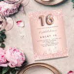 Invitación Dulce 16 goteo rosa de purpurina rosa dorado<br><div class="desc">Una invitación moderna, elegante y glamurosa para una fiesta de 16 y 16 años de chica. Un fondo dorado rosa con goteos falsos purpurinas. El nombre está escrito con un guión moderno de estilo con letras de color rosa oscuro y dorado. Personalice y agregue los detalles de su fiesta. El...</div>