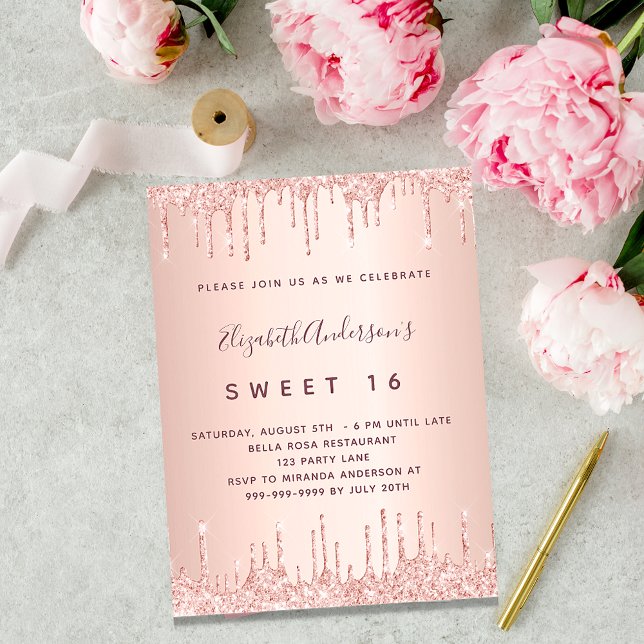 Invitación Dulce 16 goteo rosa dorado rosa 16 cumpleaños (Subido por el creador)
