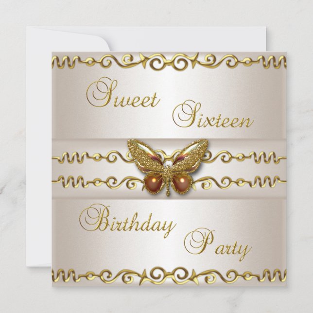 Invitación Dulce 16 Joyas de mariposa de la crema blanca de l (Anverso)