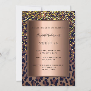 Invitación Dulce 16 leopardo patrón bronce
