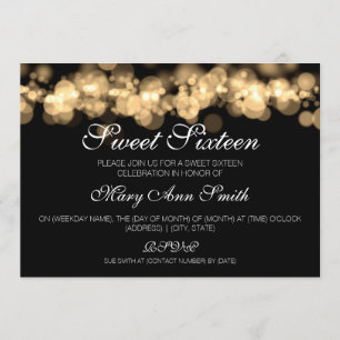 Invitación Dulce 16 luces de Bokeh del oro de la fiesta de