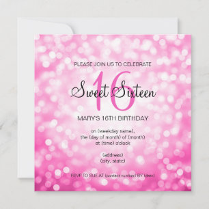 Invitación Dulce 16 Luces de Purpurina rosado de fiesta de cu