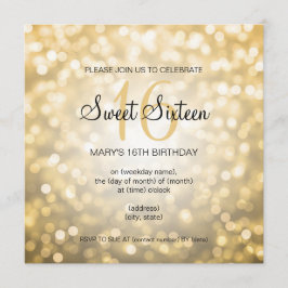 Invitación Dulce 16 luces del purpurina del oro de la fiesta