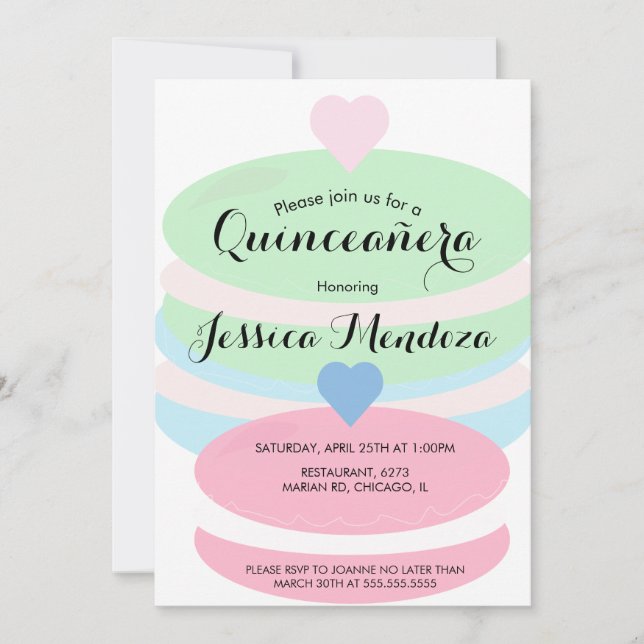 Invitación Dulce 16 Macarrones Quince (Anverso)