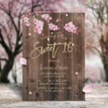 Invitación Dulce 16 Madera de cerezo de flores rosadas<br><div class="desc">Elegante Pink Floral Cerezo Blossom Madera Dulce 16 Invitaciones.</div>