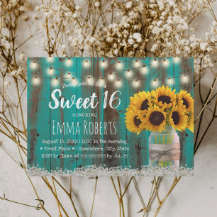 Invitación Dulce 16 Madera de grano Verde azulada de girasol 