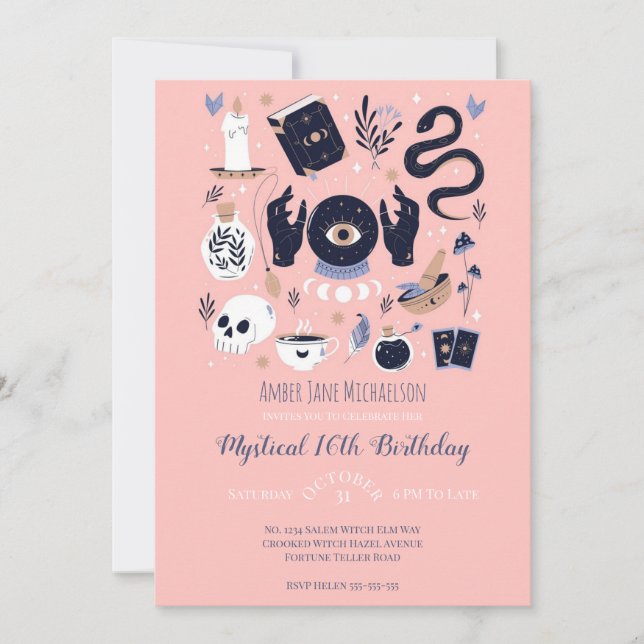 Invitación Dulce 16 Magia 16 cumpleaños Teller quístico (Anverso)