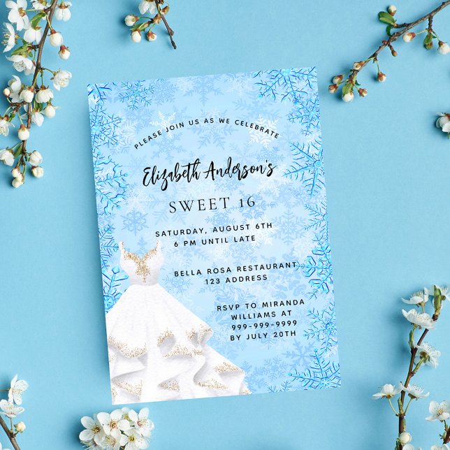 Invitación Dulce 16 maravilloso invierno vestido blanco azul  (Subido por el creador)