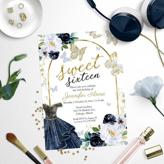 Invitación Dulce 16 Mariposa de la Marina Floral (Subido por el creador)