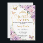 Invitación Dulce 16 Mariposas Florales Púrpura Lilac Rosa<br><div class="desc">Personalice esta encantadora invitación a Sweet 16 cumpleaños con su propia redacción fácil y rápidamente,  simplemente pulse el botón personalizar it para reorganizar y formatear el estilo y la ubicación del texto. ¡Artículos coincidentes disponibles en la tienda! c) El estudio Happy Cat Studio</div>