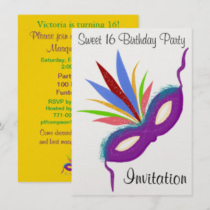 Invitación Dulce 16 Máscara de Fiesta morado de bola de masca