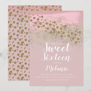 Invitación Dulce 16 Moderno Rosita Gold Geométrico Rubor