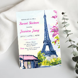 Invitación Dulce 16 Nacimiento acuático Floral Torre Eiffel