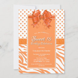 Invitación Dulce 16 Naranja y Fiesta blanco