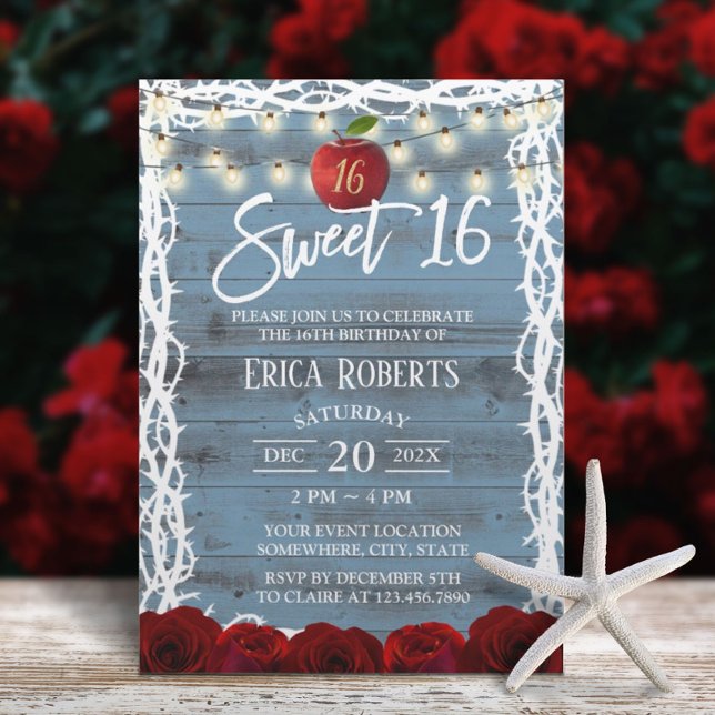 Invitación Dulce 16 Nieve de hadas rusticas azul polvo blanco (Subido por el creador)