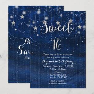 Invitación dulce 16 noche estrellada plateada y az
