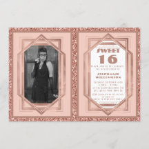 Dulce 16 oro Rosa y Purpurina Gatsby Art Deco