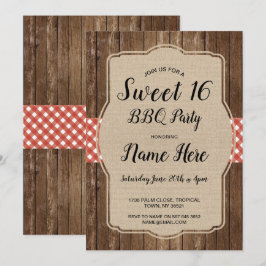 Invitación Dulce 16 Partido de Cumpleaños BBQ Red Gingham Bur