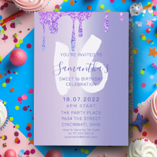 Invitación Dulce 16 Perforaciones Metálicas Púrpura y Purpuri