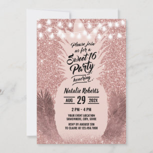 Invitación Dulce 16 Piña tropical de oro Rosa moderno