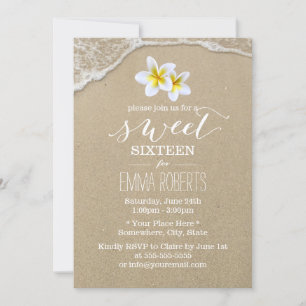 Invitación Dulce 16 Playa Tropical Plumeria