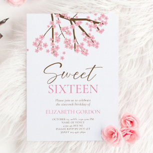 Invitación Dulce 16 Primavera Cerezo en floral Cumpleaños