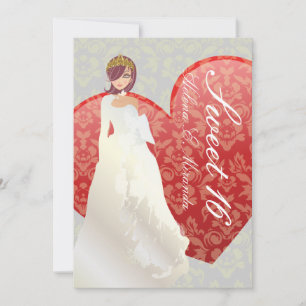 Invitación Dulce 16/ princesa + damasco cardíaco