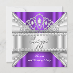 Invitación Dulce 16 Princesa Morado Diamante Blanco Tiara