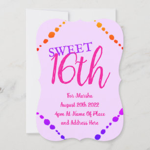 Invitación Dulce 16 puntos de diversión Púrpura rosa Texto