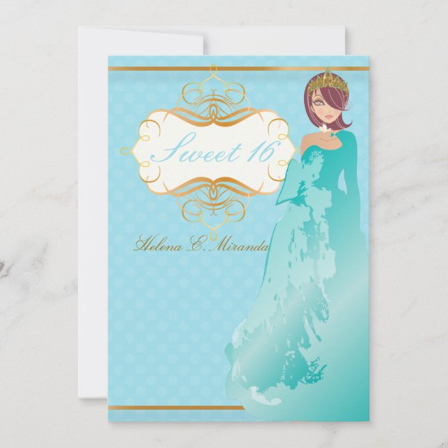 Invitación Dulce 16/ puntos de princesa/polka (Anverso)
