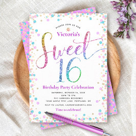Invitación Dulce 16 puntos Purpurina azul de oro rosado Cumpl