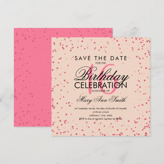 Invitación Dulce 16 puntos Purpurina Rosa Rubor dorado rosa (Anverso / Reverso)