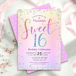 Invitación Dulce 16 Purpurina arcoiris Confetti Ombre Cumplea