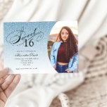 Invitación Dulce 16 Purpurina azul claro de cumpleaños Glam P<br><div class="desc">Esta moderna invitación a la fiesta de cumpleaños purpurina incluye un elegante encabezado de tipografía y tu foto favorita. Agregue el texto de su personalizado mediante el formulario de plantilla. Hay opciones adicionales para texto y diseño disponibles si elige un personalizar más detallado.</div>