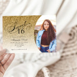 Invitación Dulce 16 Purpurina de oro de cumpleaños Glam Photo<br><div class="desc">Esta moderna invitación a la fiesta de cumpleaños purpurina incluye un elegante encabezado de tipografía y tu foto favorita. Agregue el texto de su personalizado mediante el formulario de plantilla. Hay opciones adicionales para texto y diseño disponibles si elige un personalizar más detallado.</div>