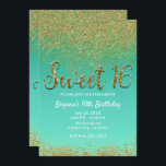 Invitación Dulce 16 Purpurina de oro y fiesta Verde azulada d<br><div class="desc">Dulce 16 invitaciones a Purpurina de oro y fiesta Verde azulada de cumpleaños.</div>
